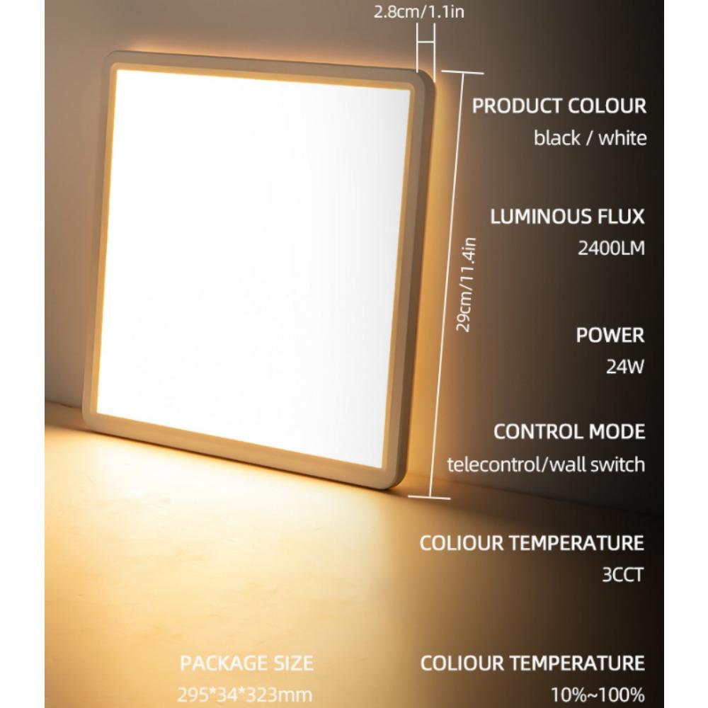 Ultratynn LED-firkantet taklampe med fjernkontrolldimming og fargejustering, moderne enkel tresikker lampe for stue og soverom