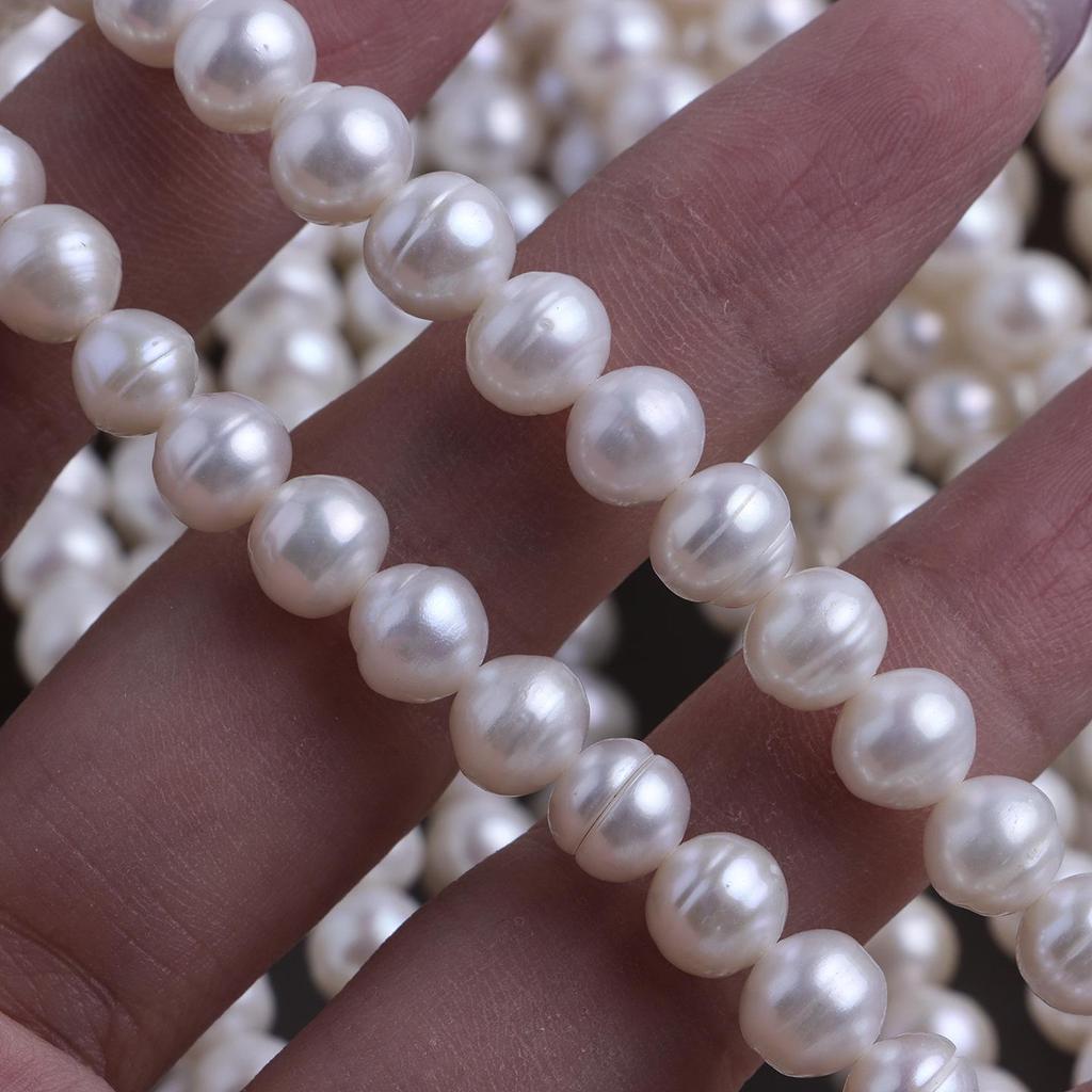 Ultra-Strong Light 7mm Ribbed Freshwater Pearl Wheel Bead for DIY Jewelry.