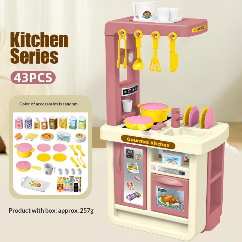 Kids Kitchen Playset Simulated Cooking Stove With Utensil Accessories Pretend Play Kitchen Toy Set For Toddlers Small Boys Girls