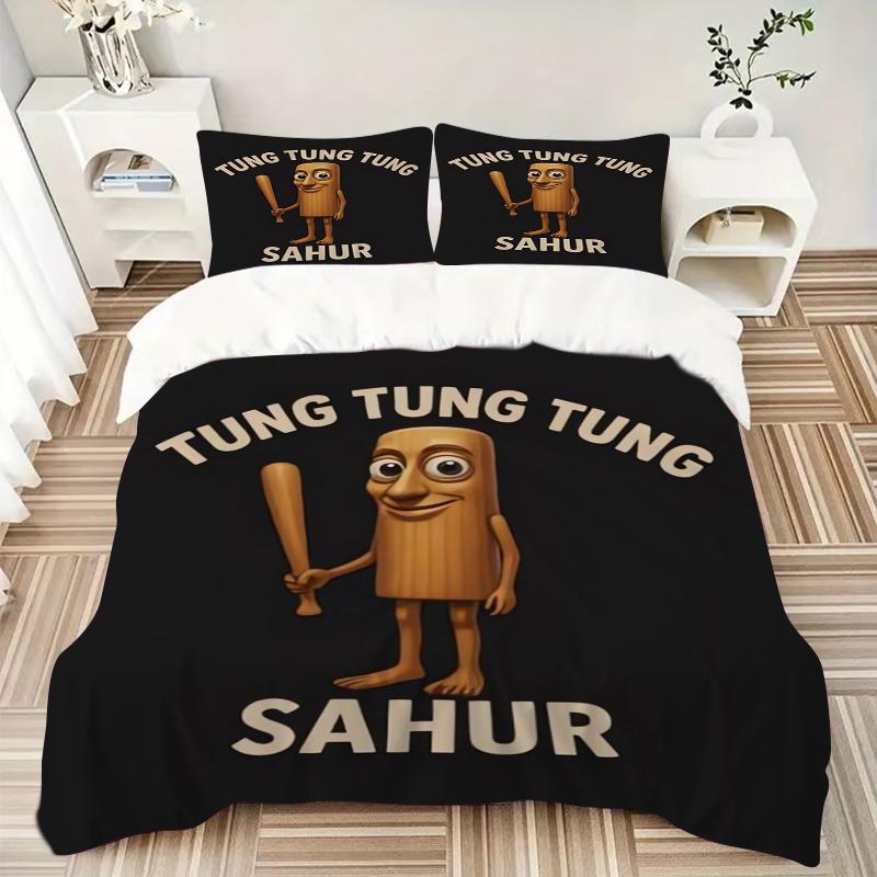 3Pcs Tung Tung Sahur Adventure Bedding Set Soft Fabric Duvet Cover Pillowcases Home Christmas Xmas Halloween Gift 1 Duvet Cover 2 Pillowcase L1113