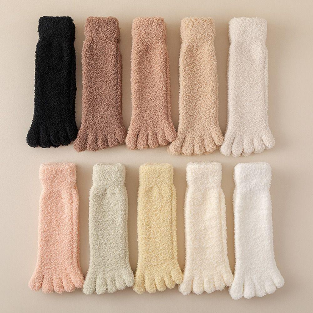 Mid Tube Five Toe Fleece Socks Winter Floor Socks Women Kawaii Five Toe Plush Socks  Winter
