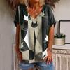 Sommer V-hals 3D Cat Printed Topp Fasjonable Casual Kortermede T-skjorter for kvinner