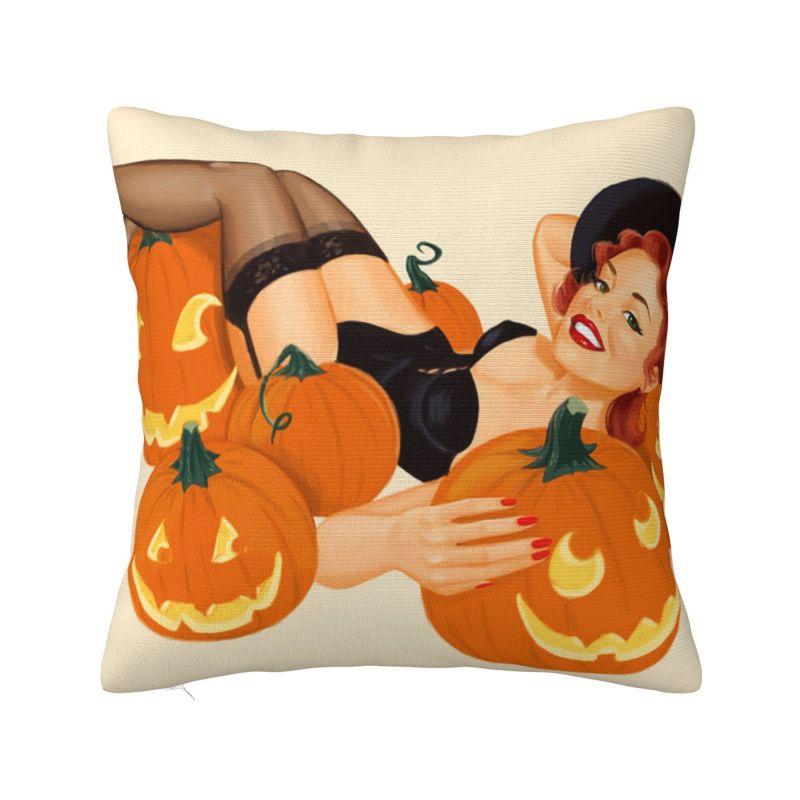 Custom Halloween Pumpkin Witch Skull Pattern Pillowcase Luxury Cushion Cover Car Pillowcase