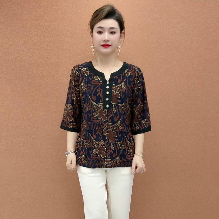 Elegant Women's Plus Size Printed Seven-Sleeve Top