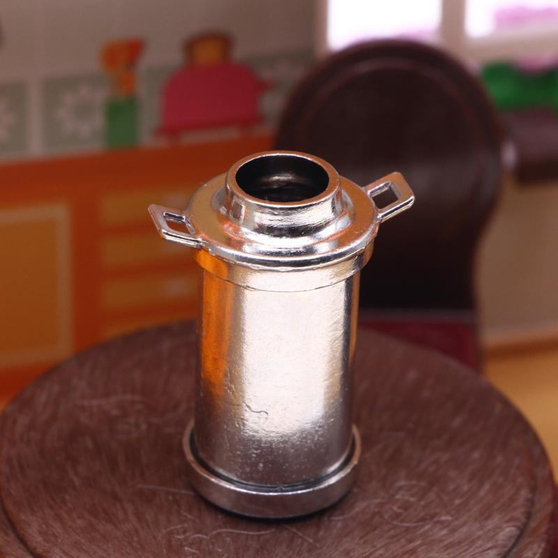 1Pcs Miniature Home Scene Props 1:12 Dollhouse Mini Retro Alloy Milk Pot Model Kitchen Milk Can Bucket Diy Accessories