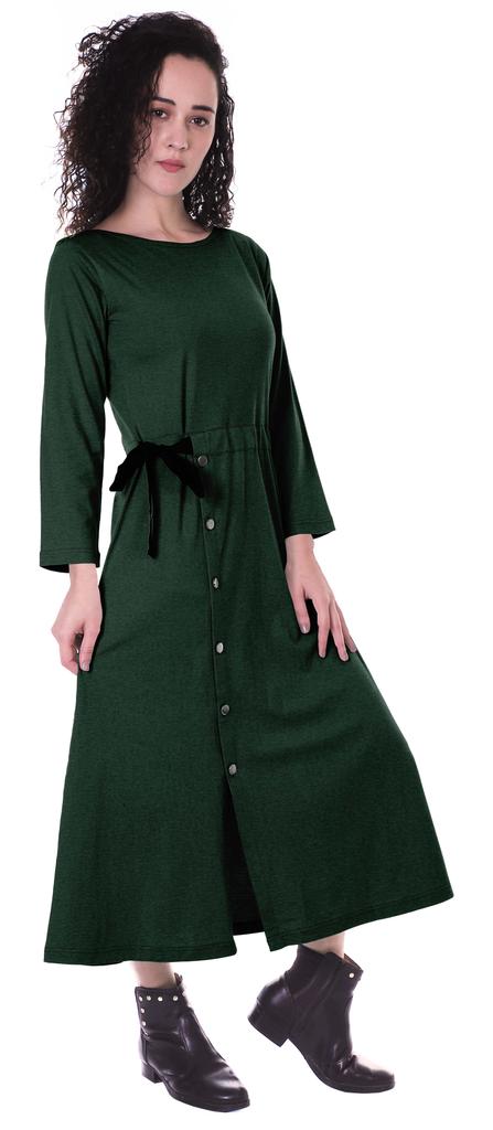 Moomaya Full Sleeves Maxi Dress Long Button Down Solid Casual Slit Dresses