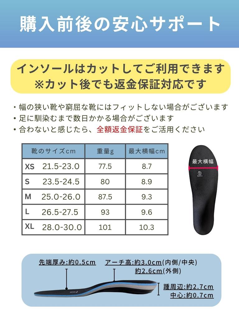 Rela Kino [Physical Therapist Brand High-End Model] Insoles, Fatigue-Relieving, Shock-Absorbing, Flat Feet Support, High Grip (Premium) (M: 25.0-26cm)