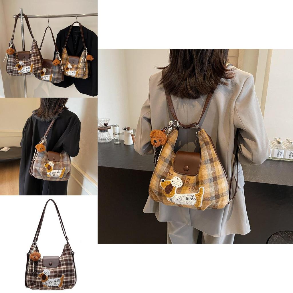 Chic Vintage Grid Pattern Shoulder Tote Bag With Versatile Large Size For Everyday