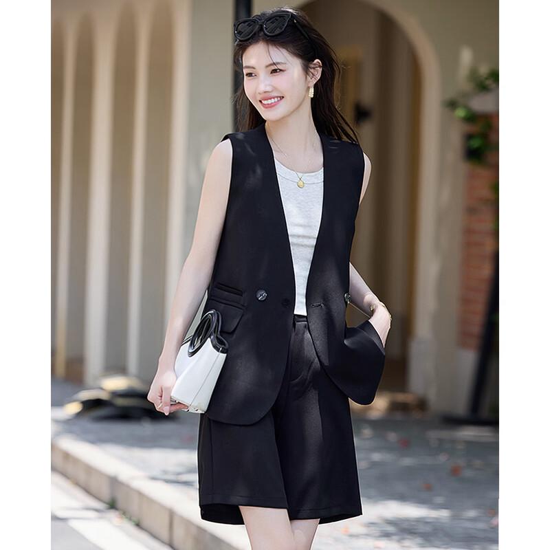 TERRE BLEUE Women's Casual Sleeveless Blazer Vest & Shorts Set