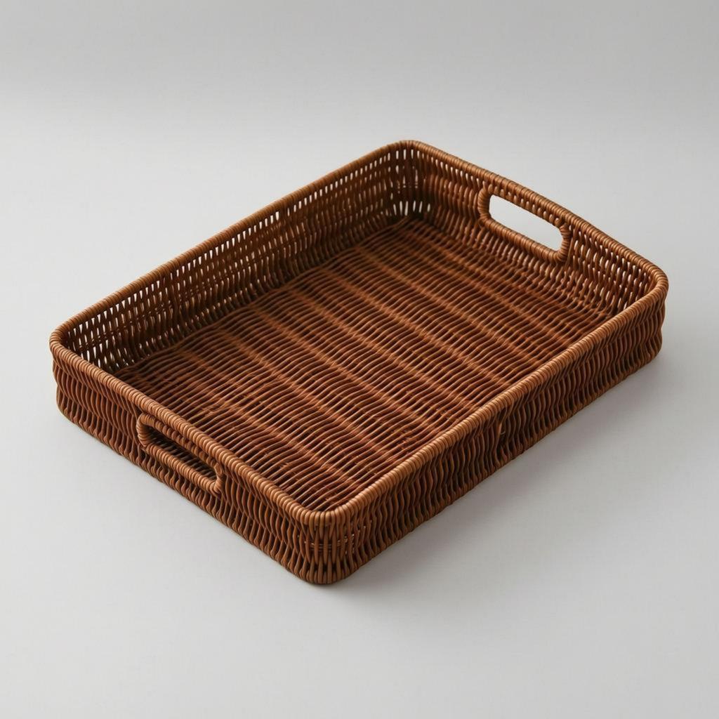 Wicker Basket Tray Rectangular Rattan Tray Basket Flat Base Low Sided for Tabletop