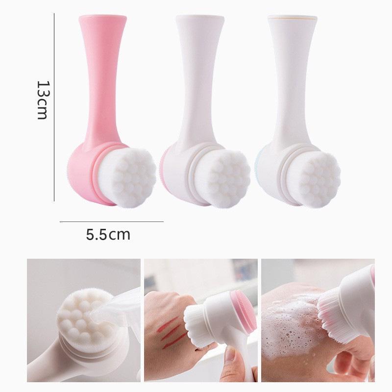Dual-Sided Facial Cleansing Brush: Soft Bristle & Silicone Makeup Massager, Blackhead & Pore Remover.