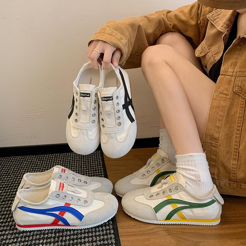 Flat-bottomed German training shoes women's shoes 2025 new summer thin one-pedal Forrest Gump shoes color matching sports little white board shoes
