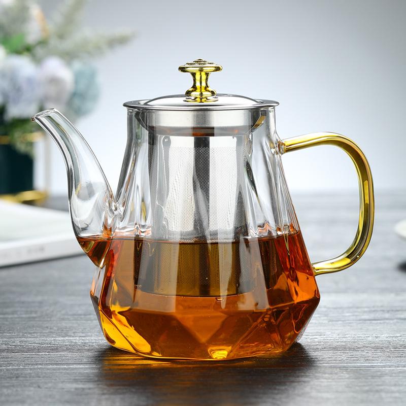 Borosilicate Glass Teapot with Stainless Steel Filter - Large Capacity Diamond Design