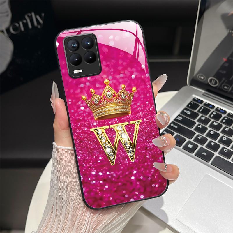 For Realme 8 Case Fashion Letters Hard Tempered Glass Back Cover For Realme 8 Pro 8i Realme8 4G RMX3085 Phone Case Luxury Coque