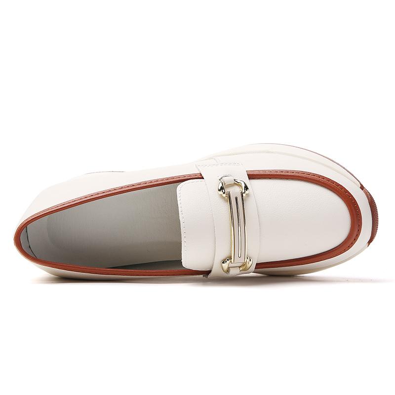Women Slip on Platform Loafers Casual Leather Business Office Shoes Thick Sole Height Increase Shake Shoes Large Size