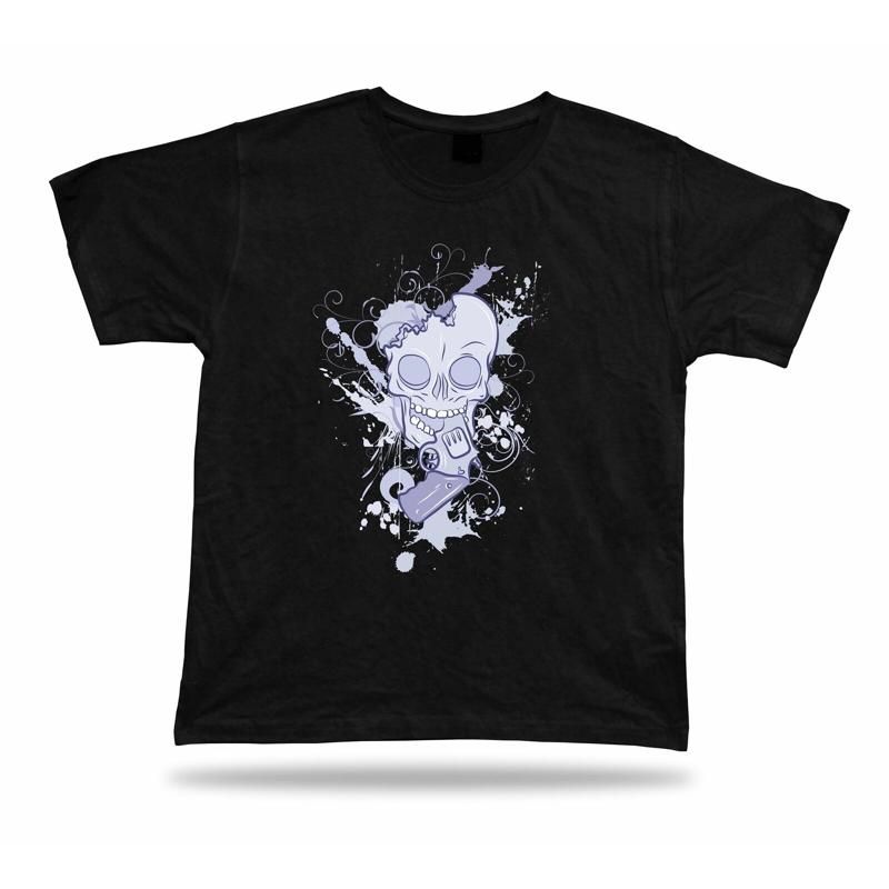 Gun and Skull Cool Awesome Stylish Modern T Shirt Design Birthday Gift Apparel