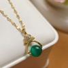 Rolling Green Bead Gold Light Luxury Necklace, Fashionable and Elegant Collarbone Chain, Simple and Versatile Metal Necklace for Women
