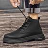 Men's Plus Size Fleece-Lined Leather High-Top Motorcycle Boots - Retro Warm Workwear Style