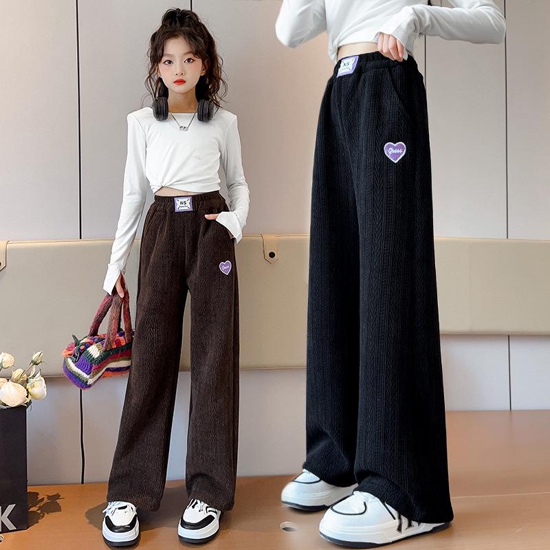 Girls' 2025 Autumn/Winter Fashionable Fleece-Lined Wide-Leg Pants