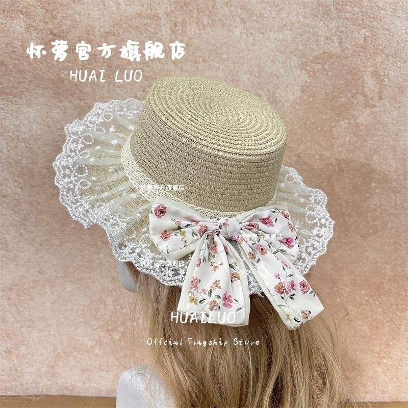 Lace summer sunshade Lolita sun-protection bow beach seaside sunshade hat, country ribbon hat