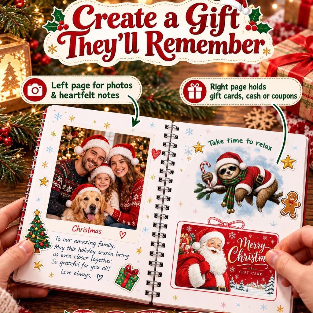 6-Pack Christmas Gift Card Book Covers Spiral Bound Holiday Gift Card Organizer 10 Themed Pages Festive Kids Teens