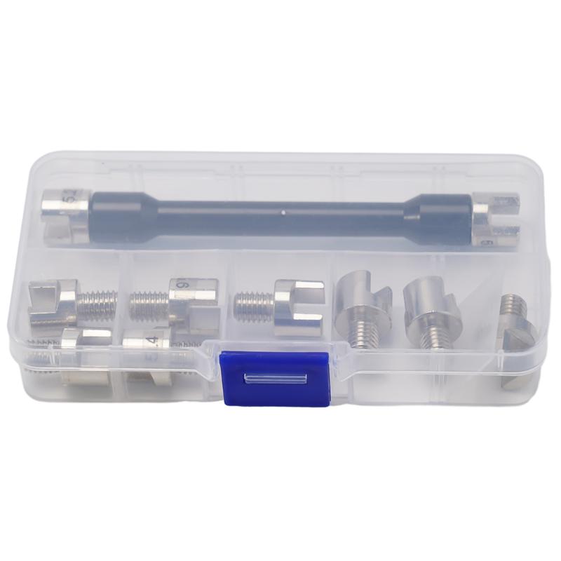 Complete Spoke Wrench Set for Motorcycles 10 Interchangeable Sizes in Steel with Portable Dustproof Storage Case