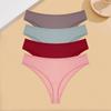 FINETOO 4Pcs Cotton Ribbed Underwear Women's Sexy Low-Waist Breathable Thongs Girls Sports Panties Stretchy T Back Soft Lingerie