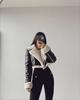 2023 Black Leather and White Fur Short Motorcycle Jacket - Autumn/Winter Street Style
