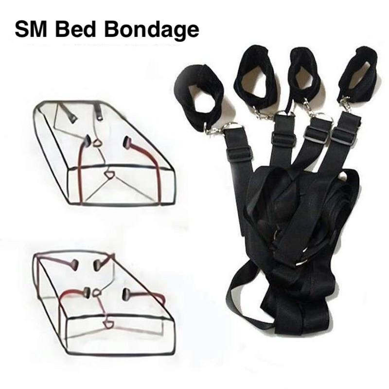 Sex Bondage Fetish Set Kit Handcuffs Bed Restraint Under Matress Sextoy Ankle Cuffs Adult Games Erotic Love Toy Fit All Bed