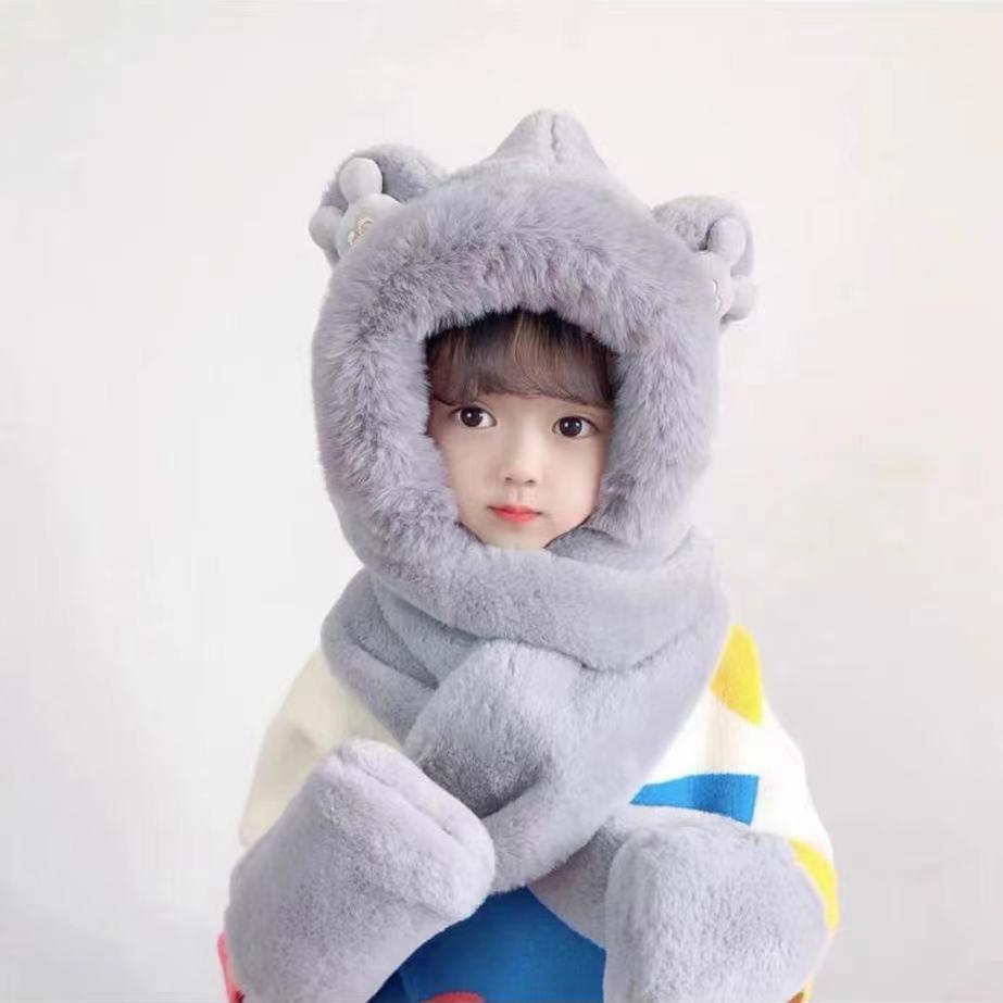 Unisex Children's Winter Set: Plush Hat, Scarf, and Gloves with Baby Ear Protection