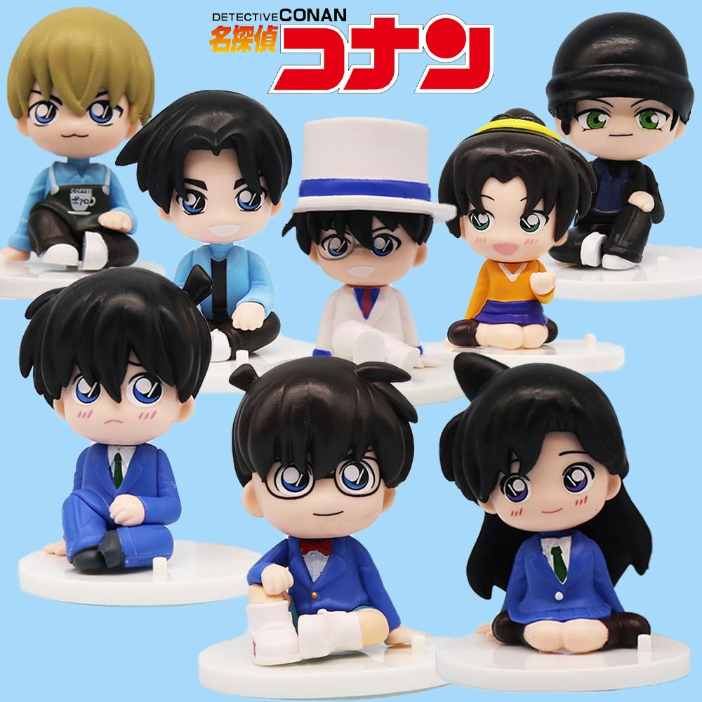 8 Pcs/Set Detective Conan Anime Figures 7.5cm Q Ver. Childhood Kuroba Kaito Conan Edogawa Car Desktop Ornaments Dolls For Kids