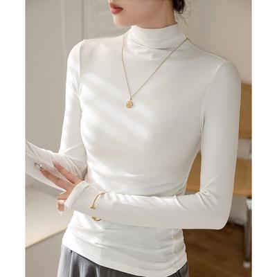 Baumwoll-Rollkragen-Basisshirt für Damen Langarm-T-Shirt Herbst und Winter Neu Enges Innen-Unterhemd Top