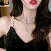 Light Luxury Temperament Full Diamond Large Circular Pearl Necklace Design Sense Splicing Collarbone Chain Women Sexy Jewelry