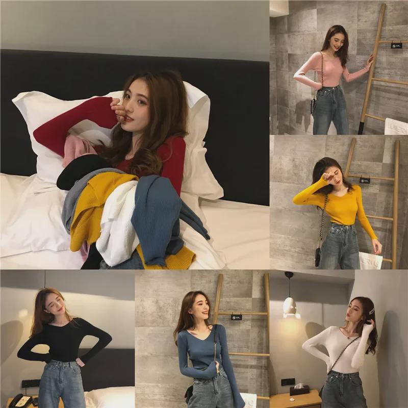 Dámský pletený pulovr s výstřihem do V slim fit: Trendy, s dlouhým rukávem, teplé na podzim a zimu