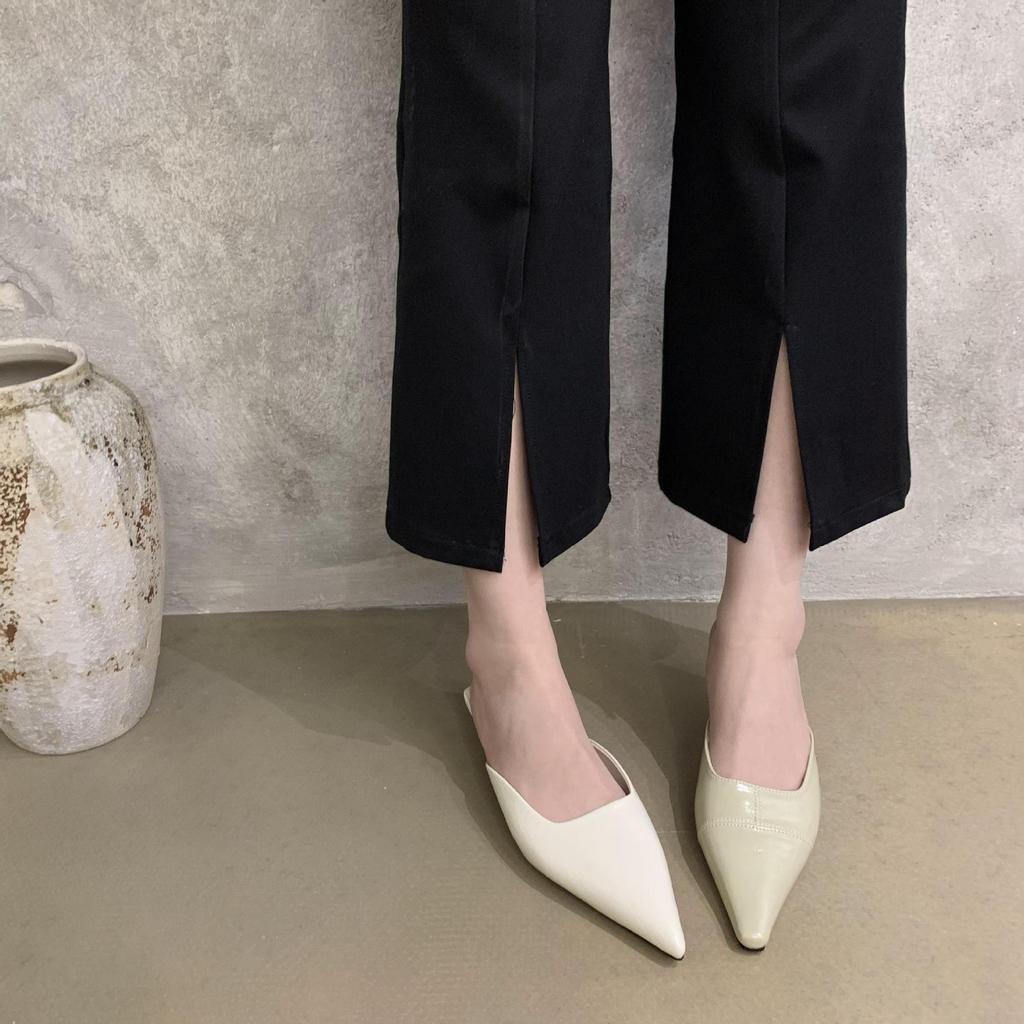 Baotou half slippers women wear pointed high heels thick heels cool slippers women's new summer high heels slippers