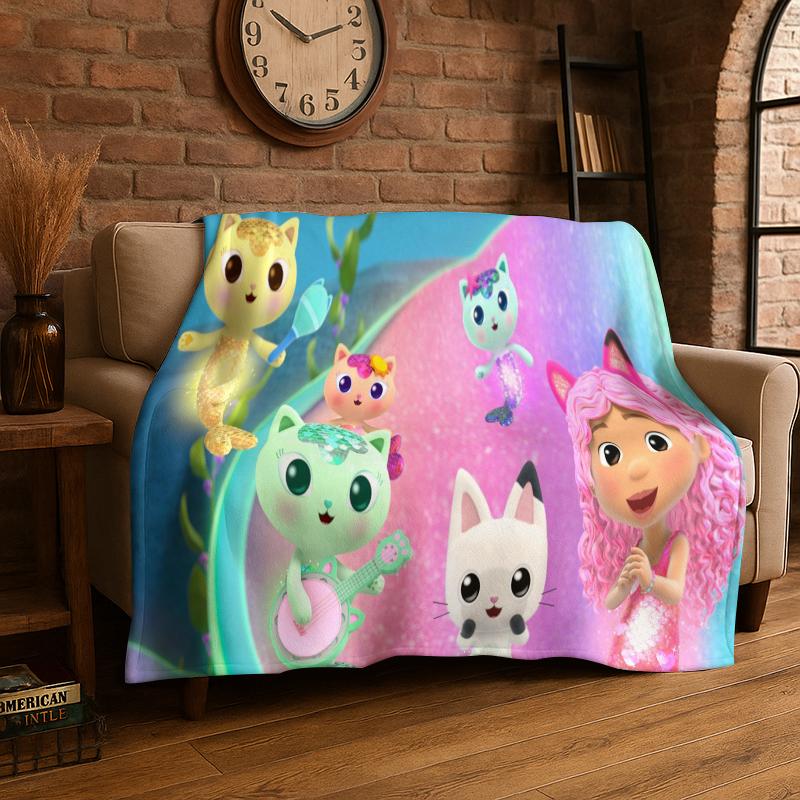 Cartoon Gabby Dollhouse Girl Flannel Blanket Soft Warm Throw Blanket for Bedroom Living Room Bed Travel Camping Picnic Kid