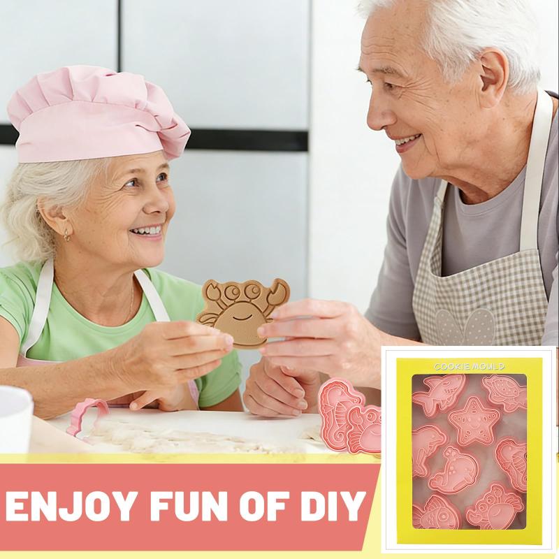 8 Pcs/Set Diy Cookie Molds Cartoon Cookies 3D Stereo Cookie Press Baking Tools Marine Animal Patterns Christmas Patterns Mold