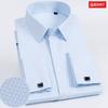 Camicia da uomo francese con gemelli, camicia da uomo a maniche lunghe slim fit per affari, senza bottoni, formale da uomo, tinta unita