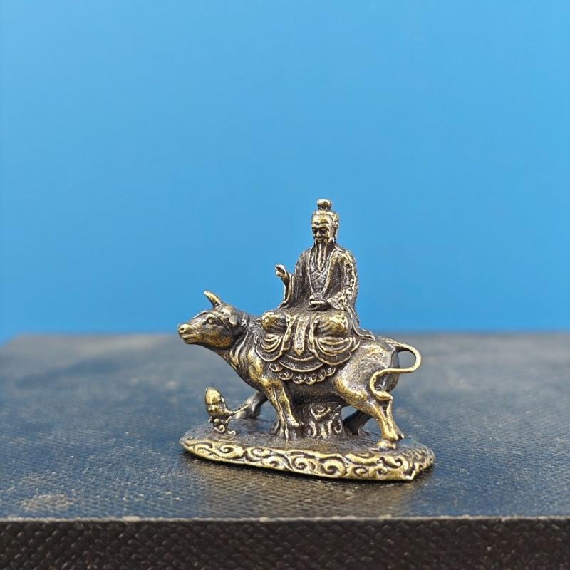 Brass Statue Of Laozi Riding An Ox Copper Statue Of Laozi Leaving The Pass Sacrificial Fish Tank, A Car Ornament