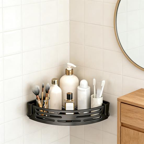 Hörnförvaringsställ Superbärande Spikfri Installation Badrumsorganisatör med Starkt Klister Fuktsäker Design Förvaringsorganisatör