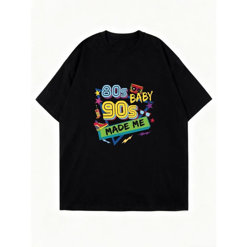 Oversized T Shirt Black 80s Baby 90s Made Me Retro Graphic Print Casual Streetwear Fashion Top For Women