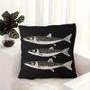Vintage Fish Pattern Pillow Cover, White Tuna Design On Black Background Cushion Case For Living Room Bedroom Home Decor Gift