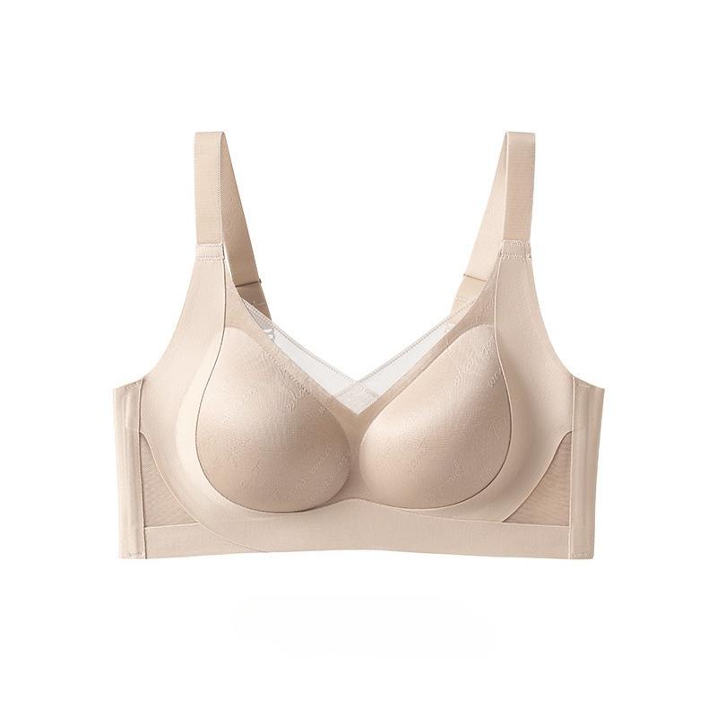 Pearl Satin Breathable Seamless Bra, Soft Support Push Up Side Support Anti-Sagging Wireless Comfortable Lingerie M