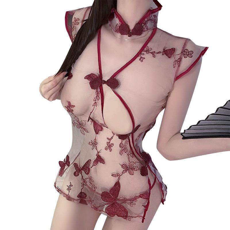 New sex underwear sexy neck exposed chest pure desire uniform temptation perspective classical split sex cheongsam free
