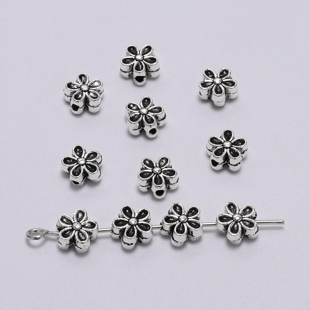 50pcs/lot 6mm Tibetan Antique Seed Spacer Flower Bead Loose Beads For DIY Jewelry Making Bracelet Necklace Earrings