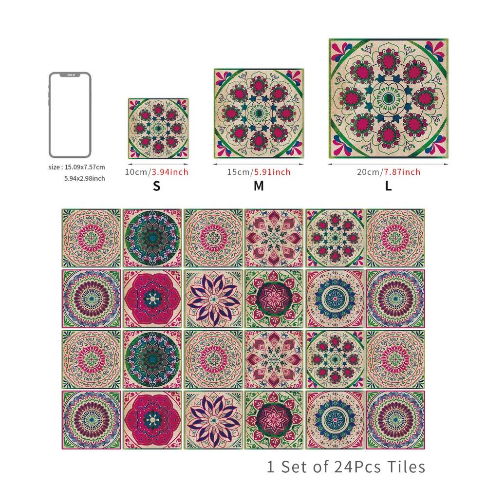 

24Pcs/Set Waterproof Peel & Stick Art Wall Decals 10/15/20cm Kitchen Tables Art Mural TV Background 10*10cm-Style A