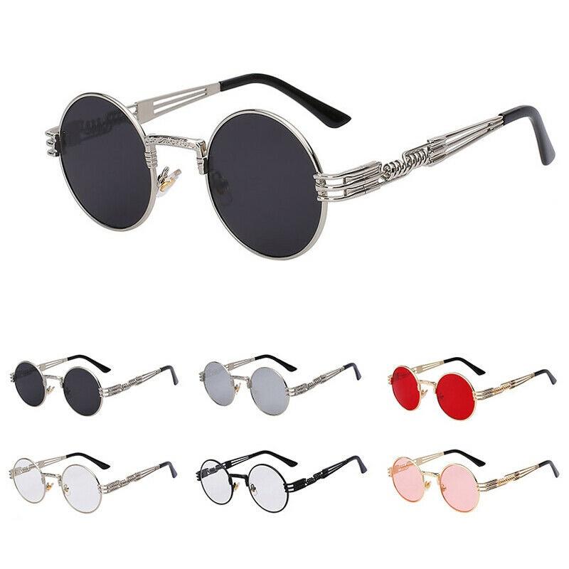 Lunettes de soleil rondes rétro unisexes avec monture en métal léger pour protection UV**