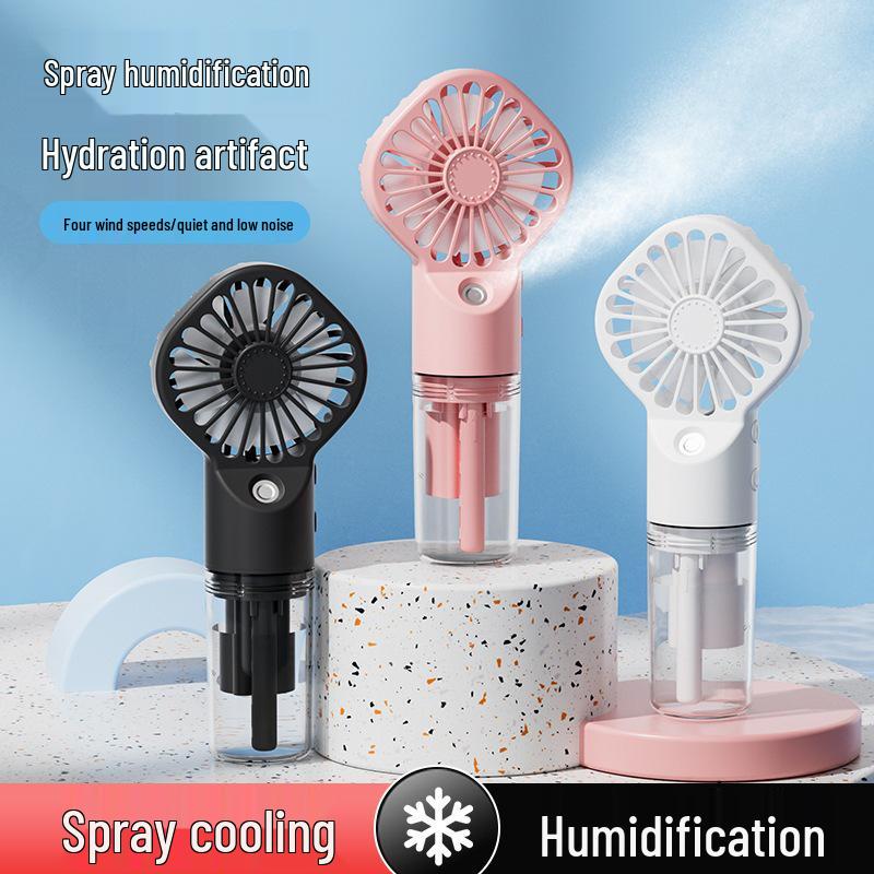 

USB Rechargeable Mini Fan & Humidifier - Portable Handheld Spray for Dorms & Desks Blue
