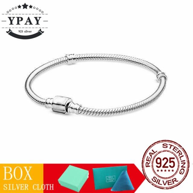 100 %Original Sterling Color Fashionable Jewelry Snake Chain Wrist Bracelet Women Shining Crown O Fit Charm Beads Clips Trendy Present