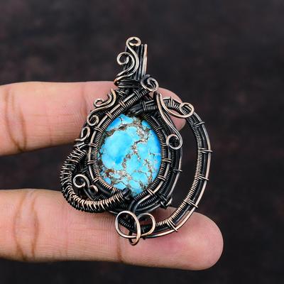 Tibetan Turquoise Pendant Copper Wire Wrapped Pendant Turquoise Gemstone Jewelry Designer Pendant Handmade Copper Jewelry Anniversary Gift